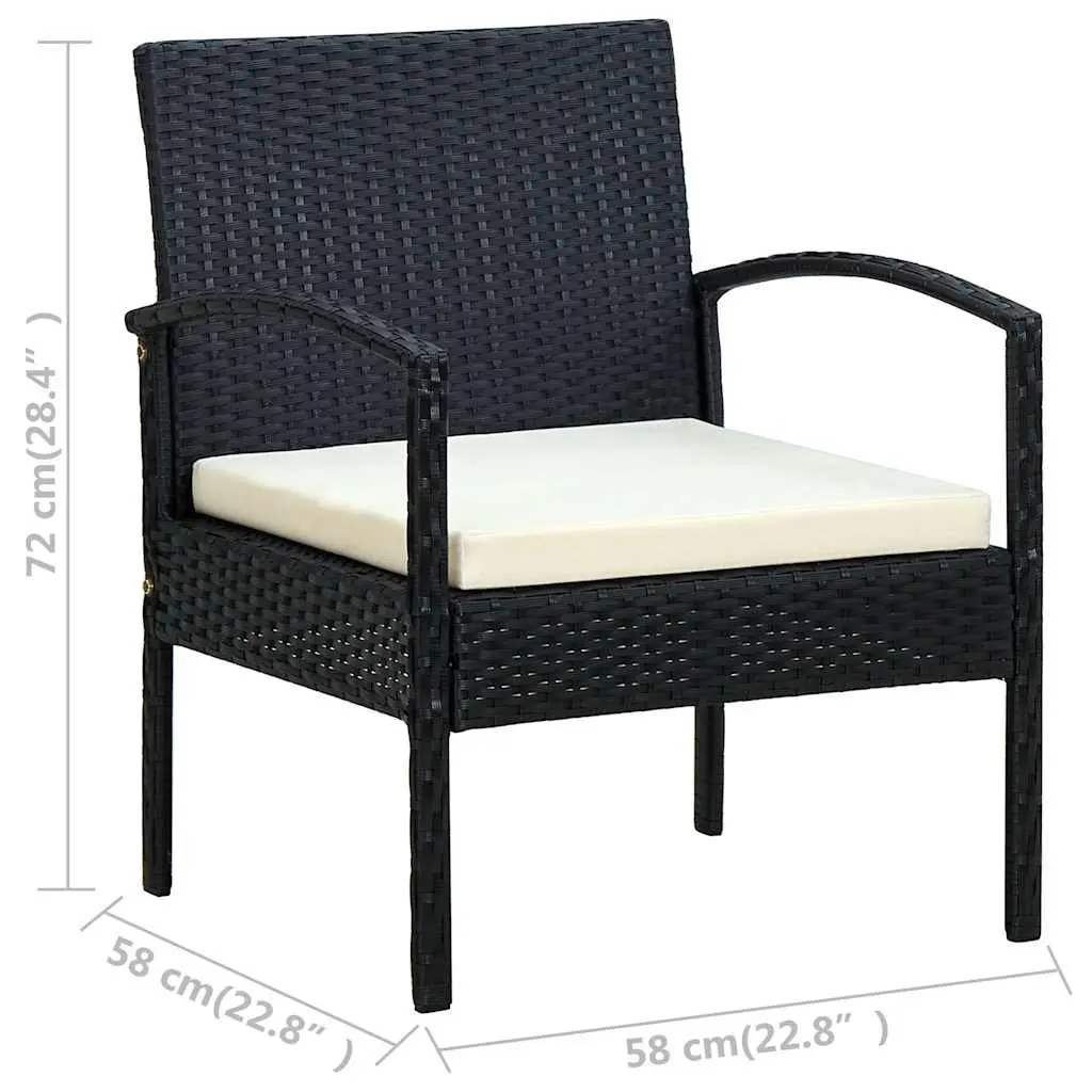 Outdoor Garden Chair PE Rattan Black with Cushion