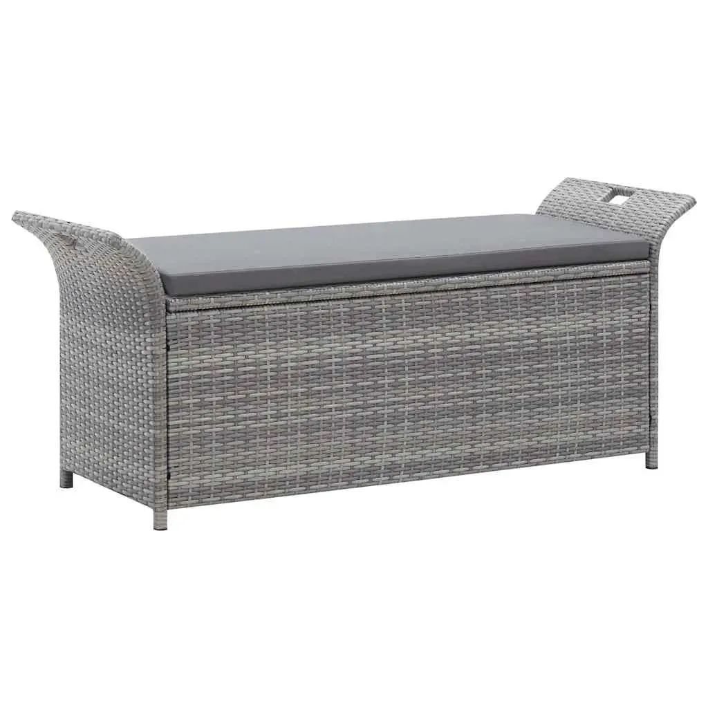 Outdoor Storage Bench with Cushion Grey 138cm Garden Rattan Seating Box