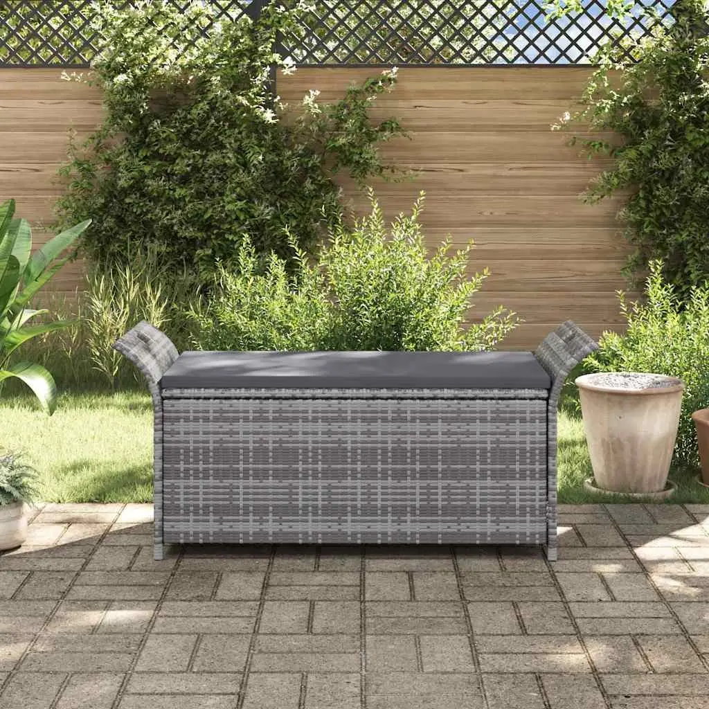 Outdoor Storage Bench with Cushion Grey 138cm Garden Rattan Seating Box