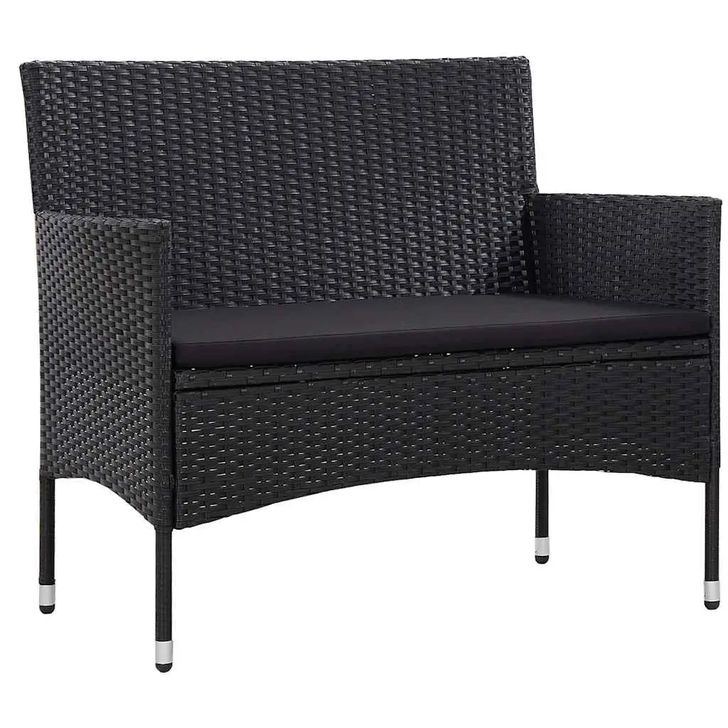 Black Rattan Outdoor Lounge Set with Cushions Weather Resistant 4 Piece for Garden Patio and Balcony