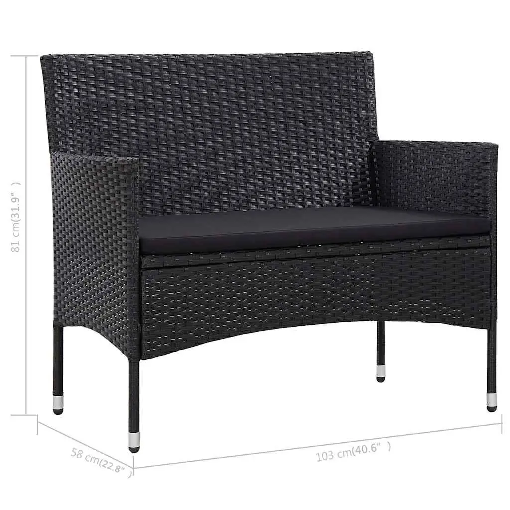 Black Rattan Outdoor Lounge Set with Cushions Weather Resistant 4 Piece for Garden Patio and Balcony