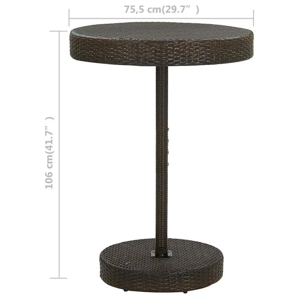 Outdoor Garden Table Brown Poly Rattan Round Patio Furniture Steel Frame