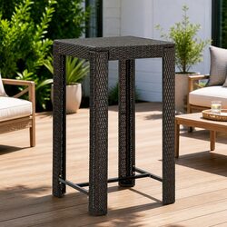 Bar Table Brown Outdoor Poly Rattan Garden Patio Furniture Steel Frame 60.5cm