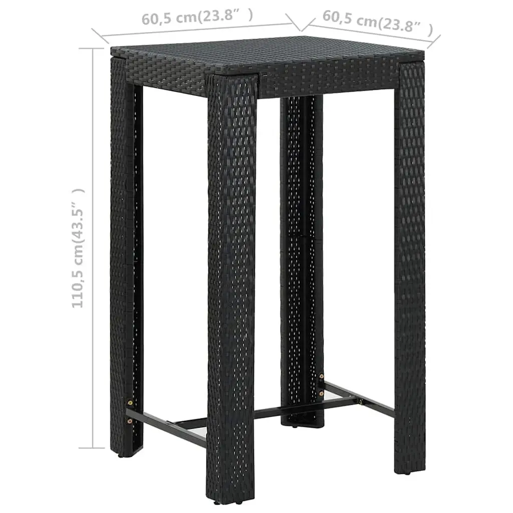 Bar Table Black Powder-coated Steel Frame PE Rattan 60.5x60.5x110.5cm Outdoor Garden Patio Furniture