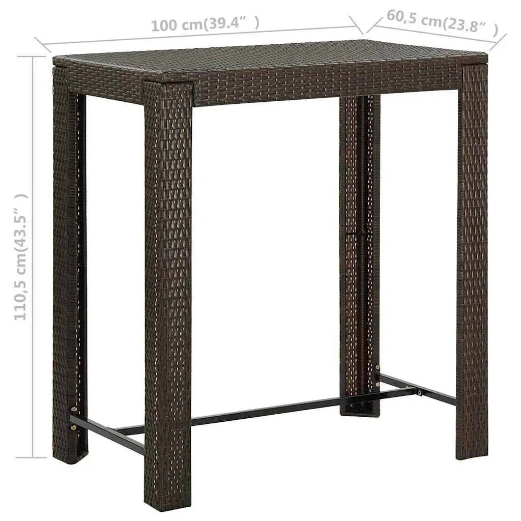 Outdoor Bar Table Brown Poly Rattan Garden Patio Furniture Backyard High Top