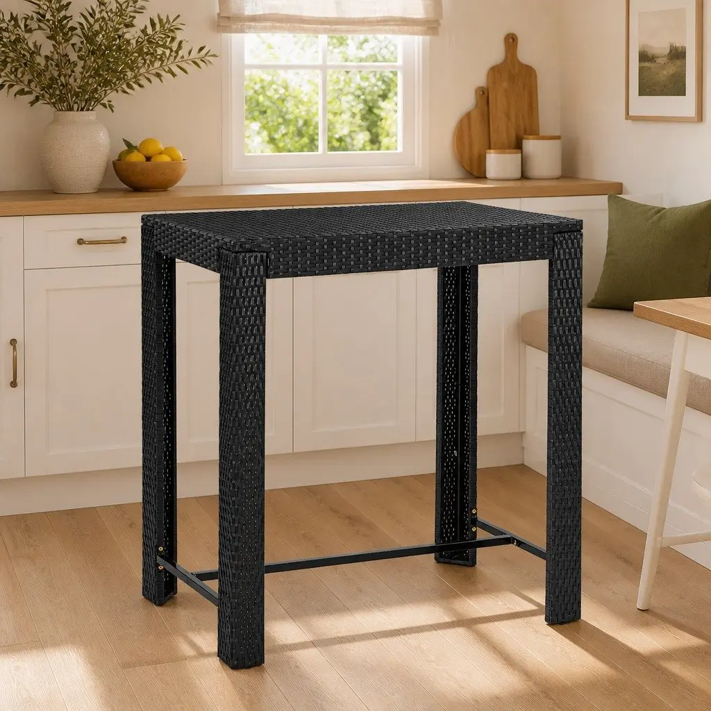 Bar Table Black PE Rattan Steel Frame High Top 100 x 60.5 x 110.5 cm