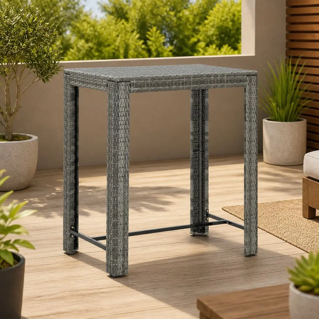 Outdoor Bar Table Grey Poly Rattan High Top Counter Height 100 x 60.5 x 110.5 cm