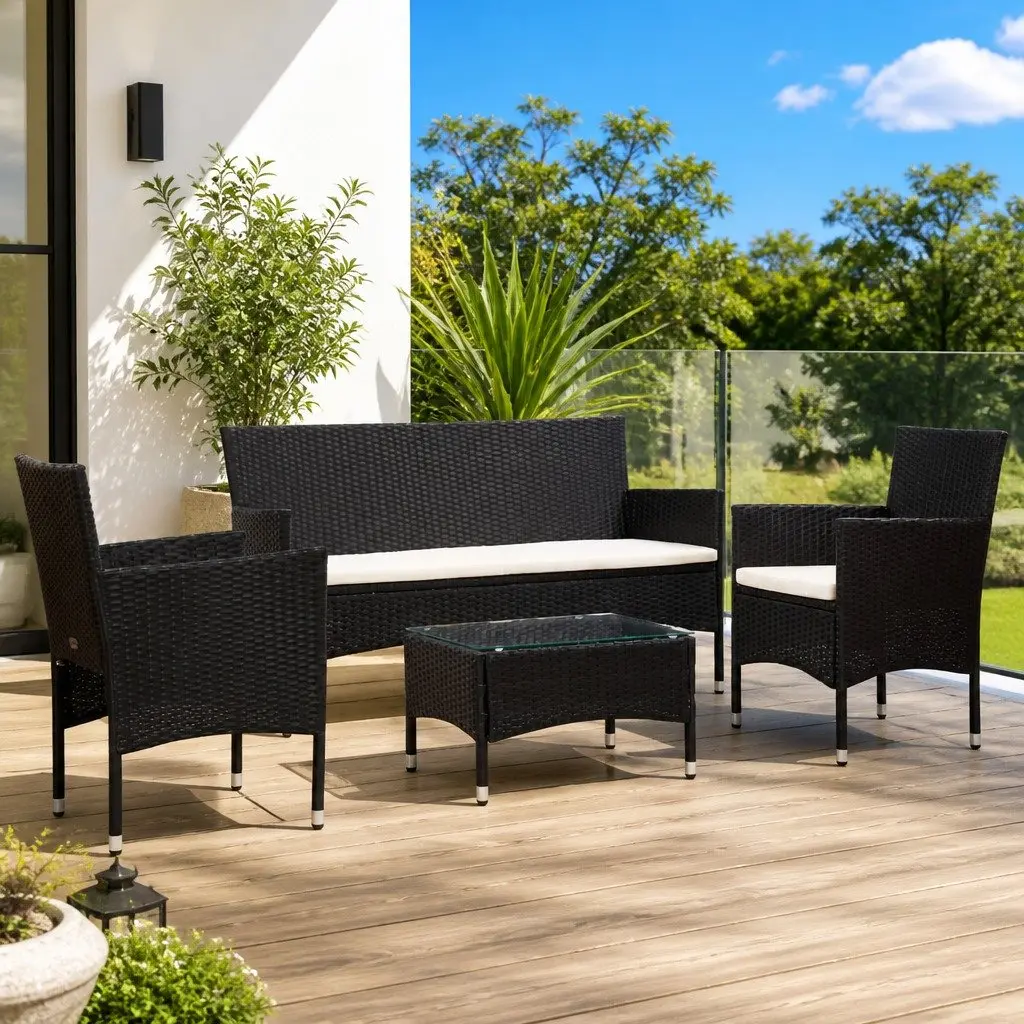 4 Piece Garden Lounge Set Outdoor Patio Furniture PE Rattan Sofa Table Cushions