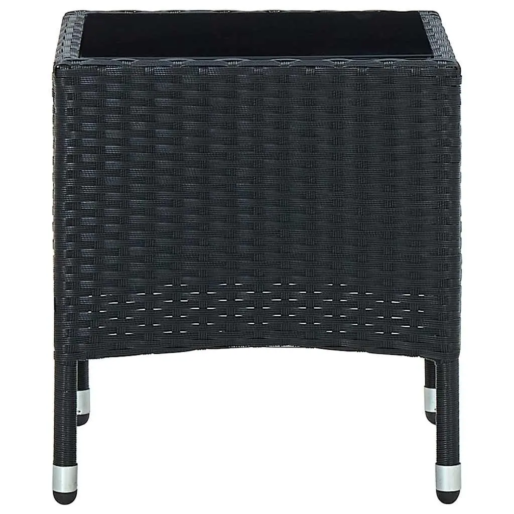 Garden Table Outdoor Patio Furniture Black 40x40x45cm Glass Top Rattan Style