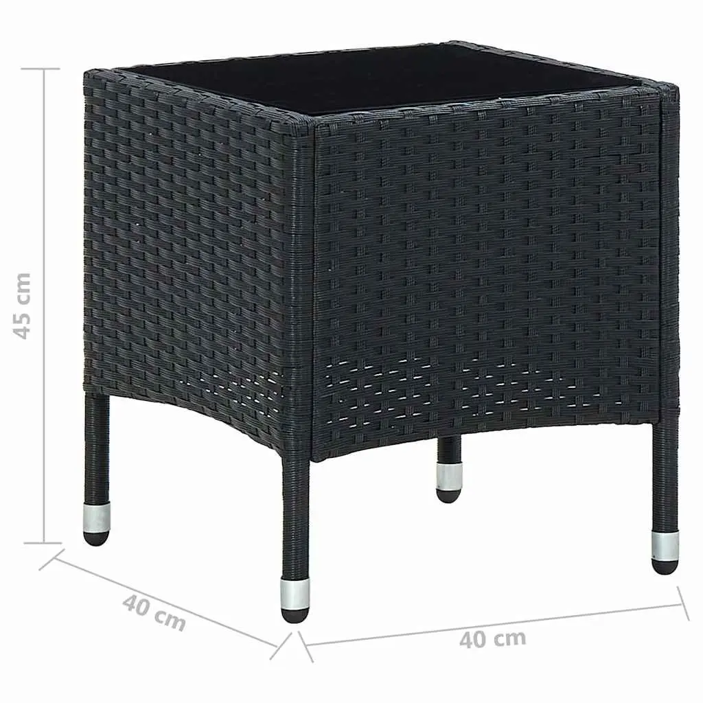 Garden Table Outdoor Patio Furniture Black 40x40x45cm Glass Top Rattan Style
