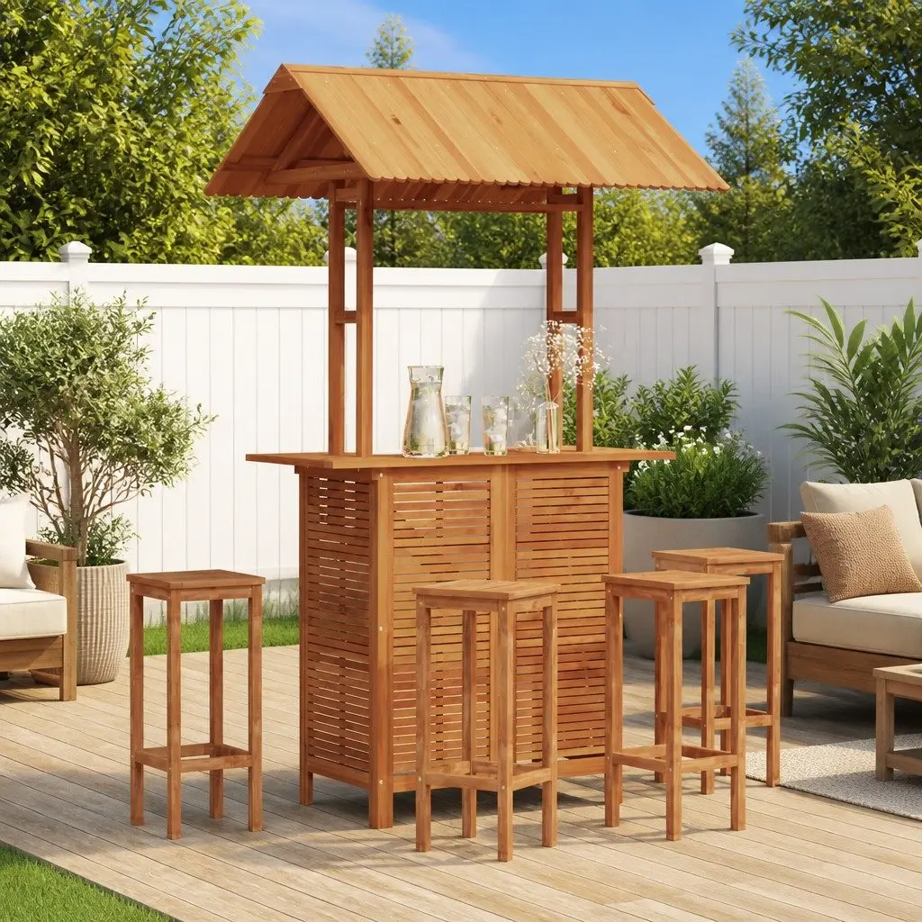 Outdoor Bar Table with Rooftop Brown 113 x 106 x 217 cm