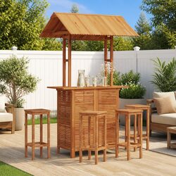 Outdoor Bar Table with Rooftop Brown Garden Patio Standing Furniture