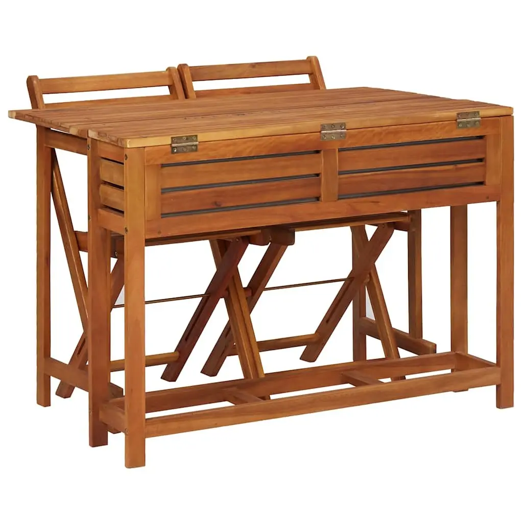 Garden Planter Table with Lid and 2 Folding Bistro Chairs Outdoor Furniture Set