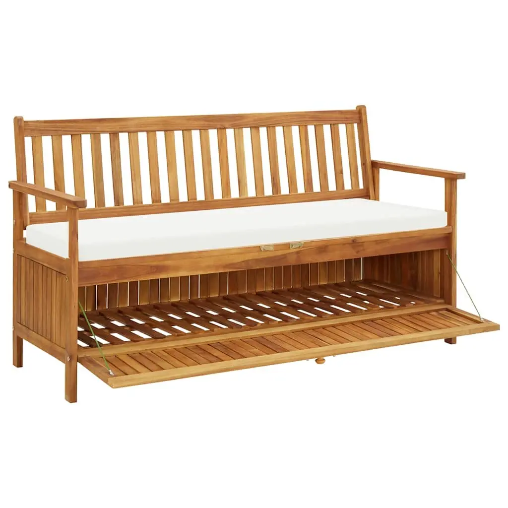Acacia Wood Storage Bench with Cushion 148cm Outdoor Use Garden Patio Furniture