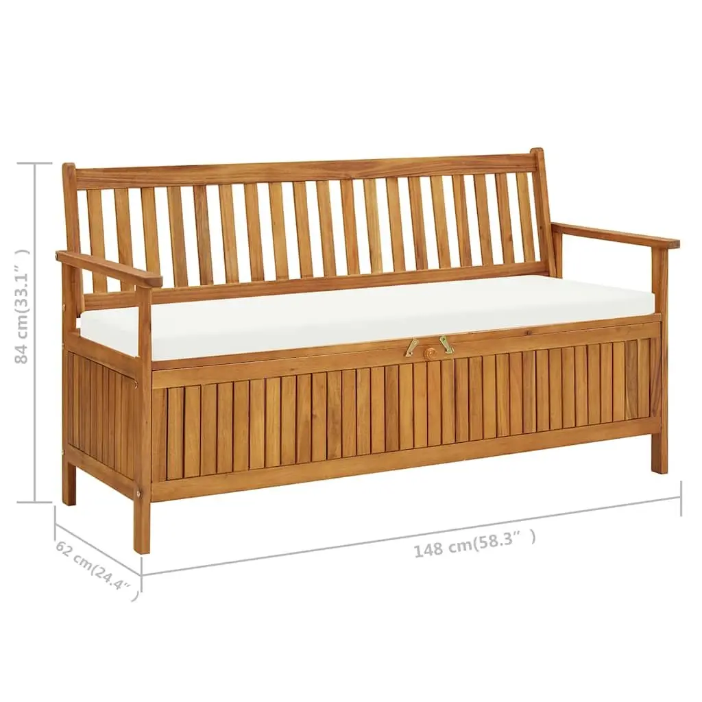 Acacia Wood Storage Bench with Cushion 148cm Outdoor Use Garden Patio Furniture