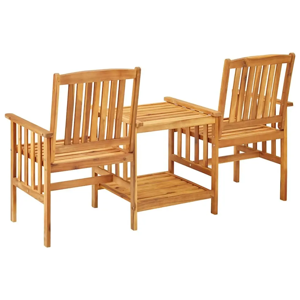 Garden Bistro Set Rustic Wooden Acacia 2 Chairs Tea Table Outdoor Patio Furniture Brown