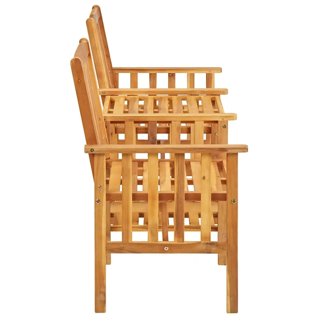 Garden Bistro Set Rustic Wooden Acacia 2 Chairs Tea Table Outdoor Patio Furniture Brown