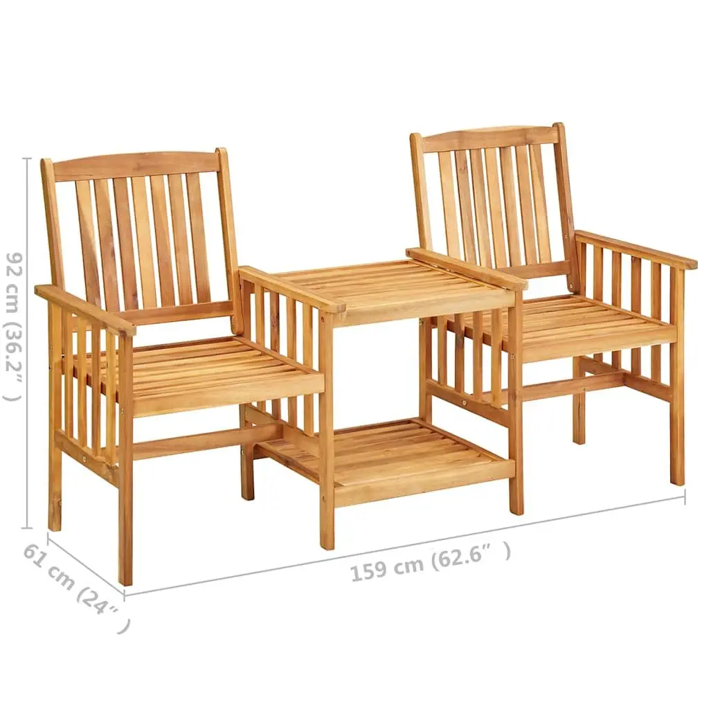 Garden Bistro Set Rustic Wooden Acacia 2 Chairs Tea Table Outdoor Patio Furniture Brown