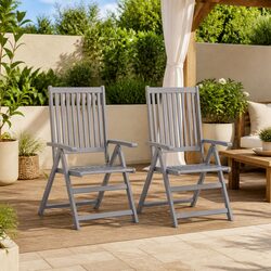 Outdoor Reclining Chairs Set 2 pcs Grey Solid Wood Garden Seating Foldable