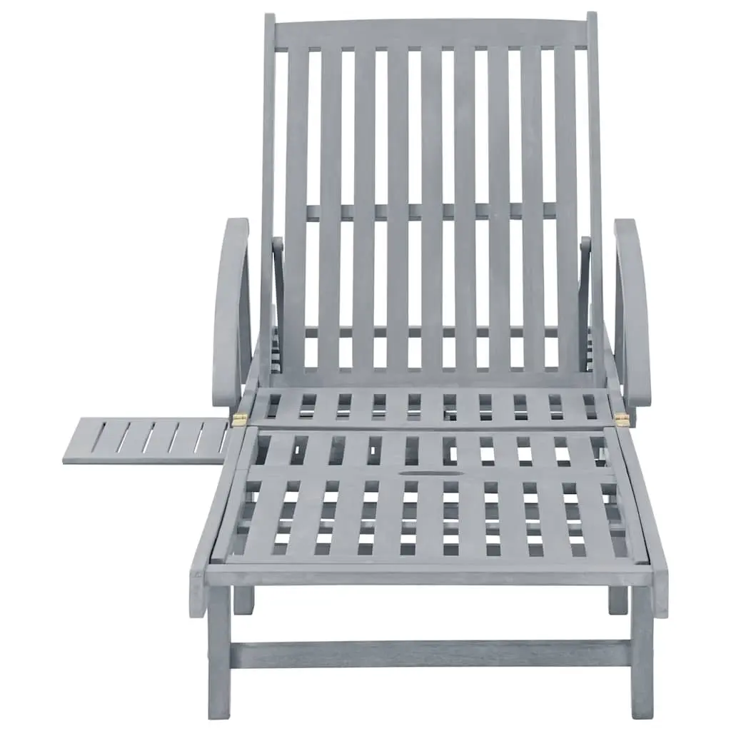 Sun Lounger Grey Wooden Adjustable Recliner Garden Patio Outdoor Chair