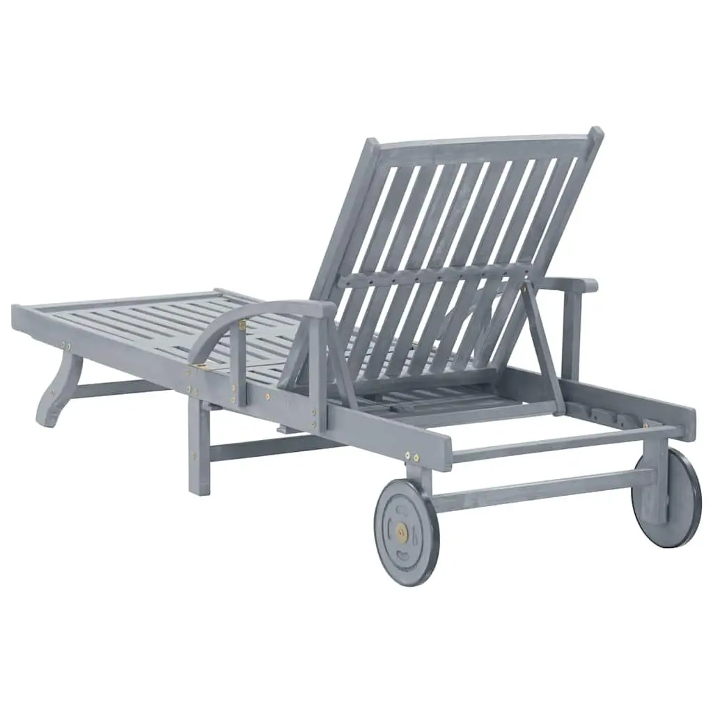 Sun Lounger Grey Wooden Adjustable Recliner Garden Patio Outdoor Chair