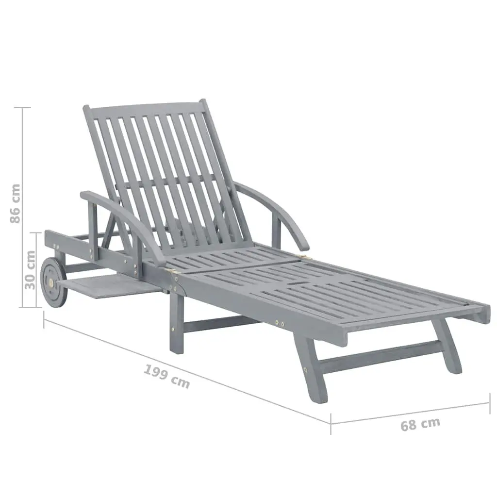 Sun Lounger Grey Wooden Adjustable Recliner Garden Patio Outdoor Chair