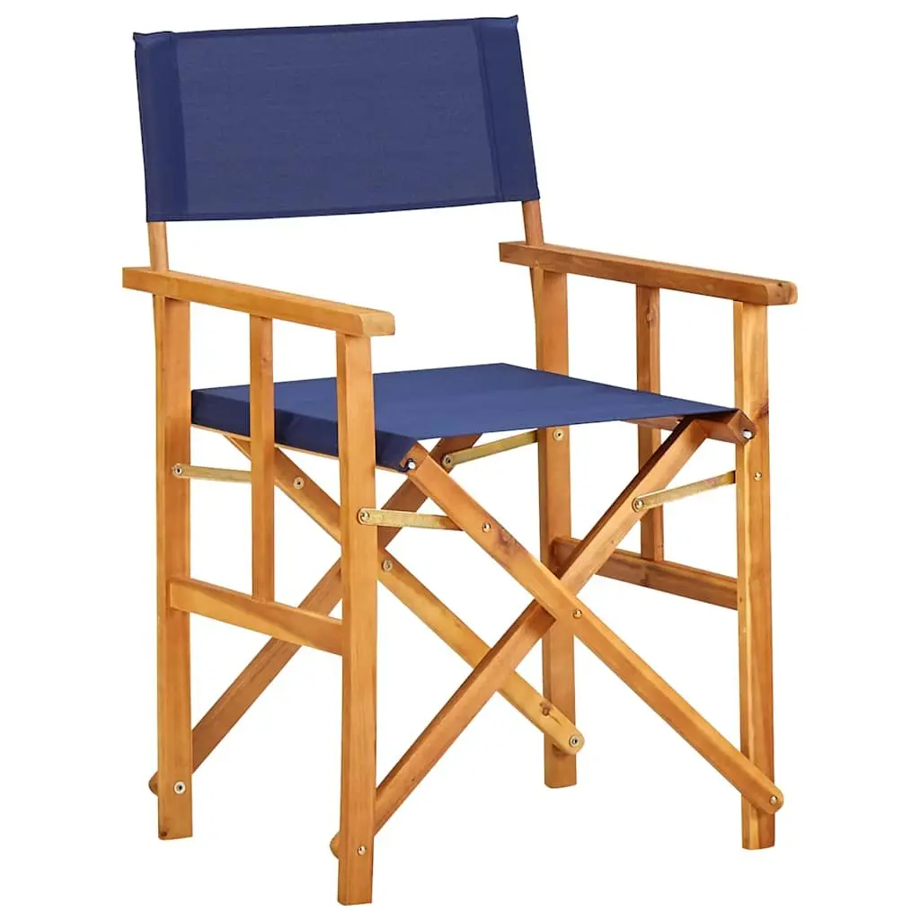 Folding Director's Chairs Outdoor Comfort Solid Acacia Wood Fabric Seat Blue Set of 2