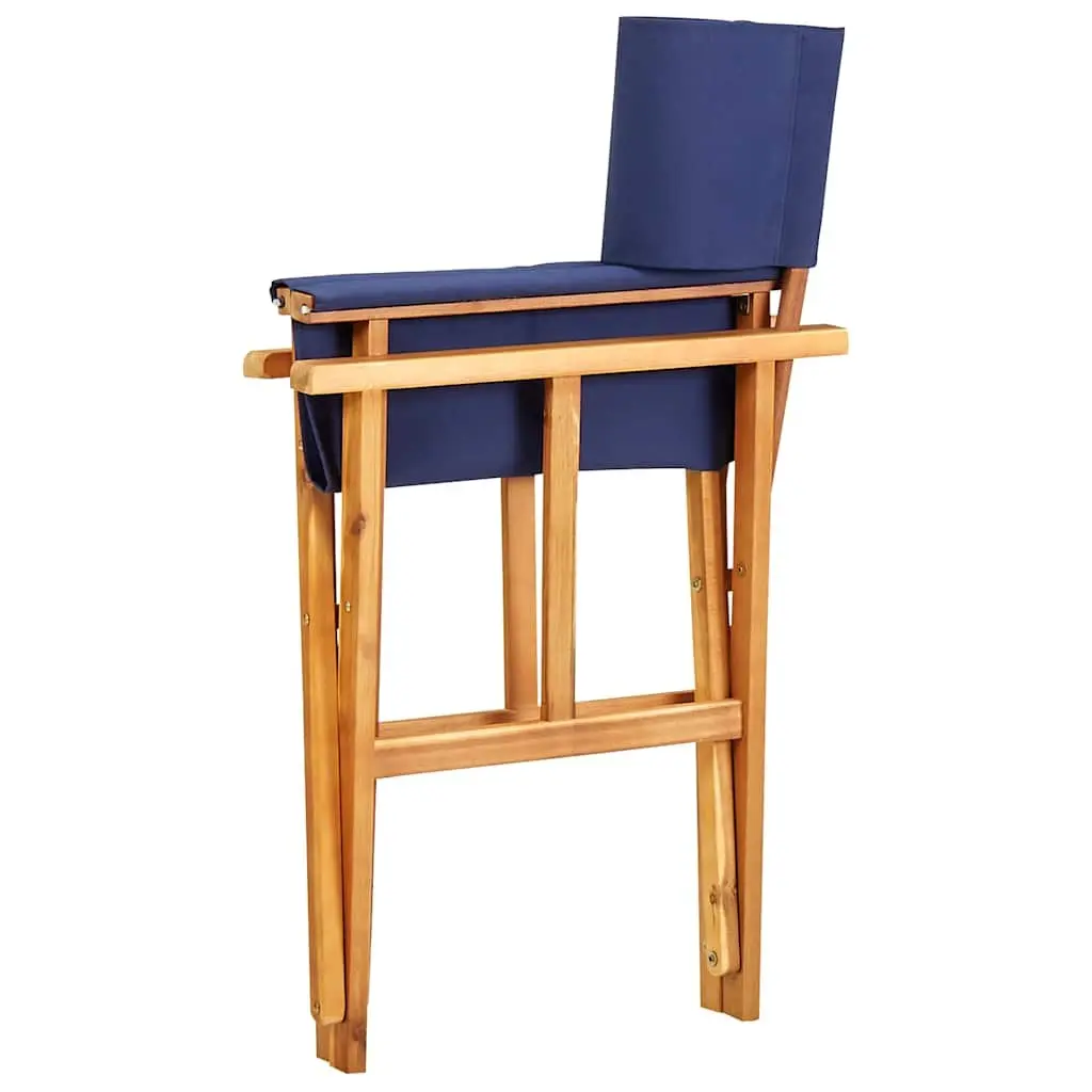Folding Director's Chairs Outdoor Comfort Solid Acacia Wood Fabric Seat Blue Set of 2