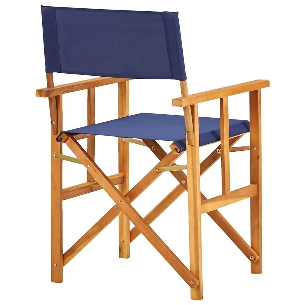 Folding Director's Chairs Outdoor Comfort Solid Acacia Wood Fabric Seat Blue Set of 2