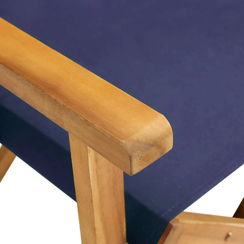 Folding Director's Chairs Outdoor Comfort Solid Acacia Wood Fabric Seat Blue Set of 2