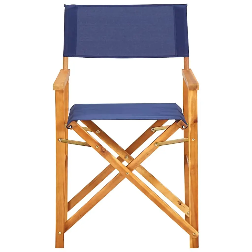 Folding Director's Chair Portable Outdoor Seating Blue Fabric Seat