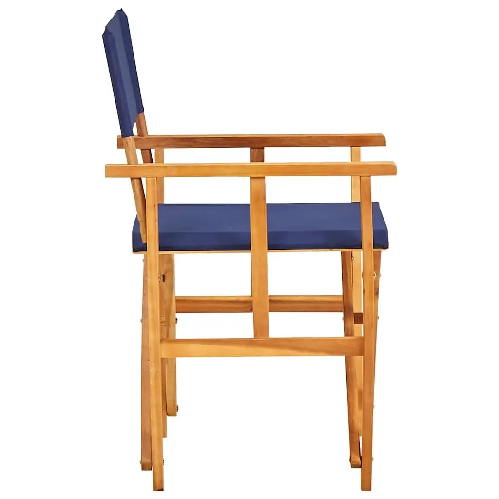 Folding Director's Chair Portable Outdoor Seating Blue Fabric Seat