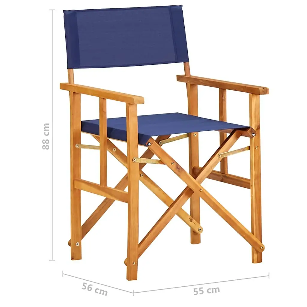Folding Director's Chair Portable Outdoor Seating Blue Fabric Seat