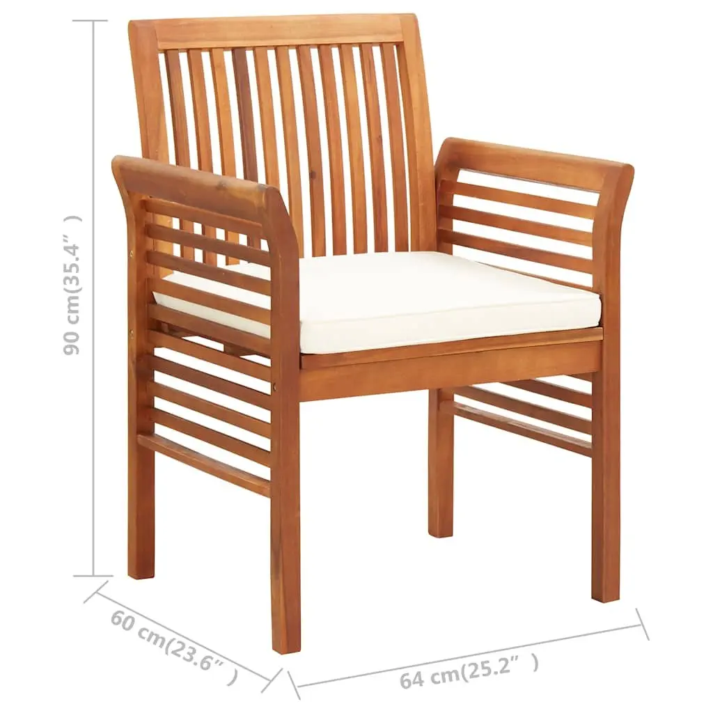 Outdoor Dining Chair with Cushion Brown Acacia Wood Patio Garden Seating