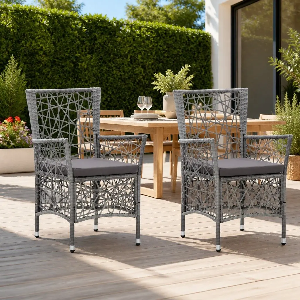 Outdoor Chairs Grey Poly Rattan 2 Piece Garden Patio Seating Set with Cushions