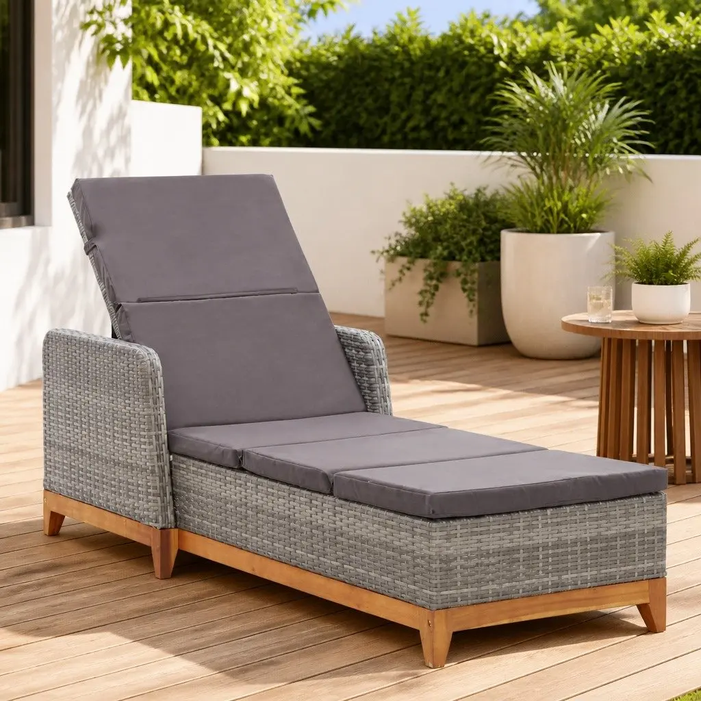 Sun Lounger Reclining Backrest Armrests Grey