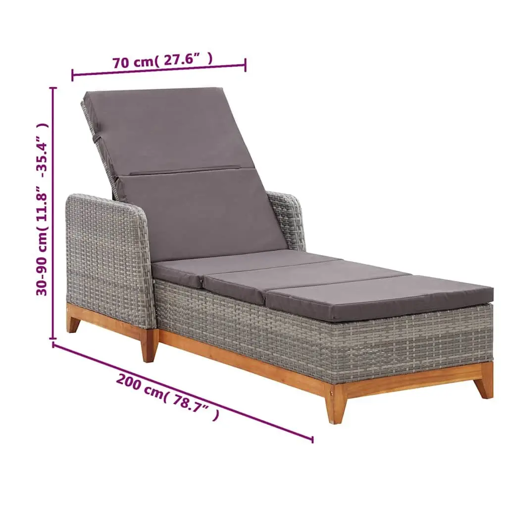 Sun Lounger Reclining Backrest Armrests Grey