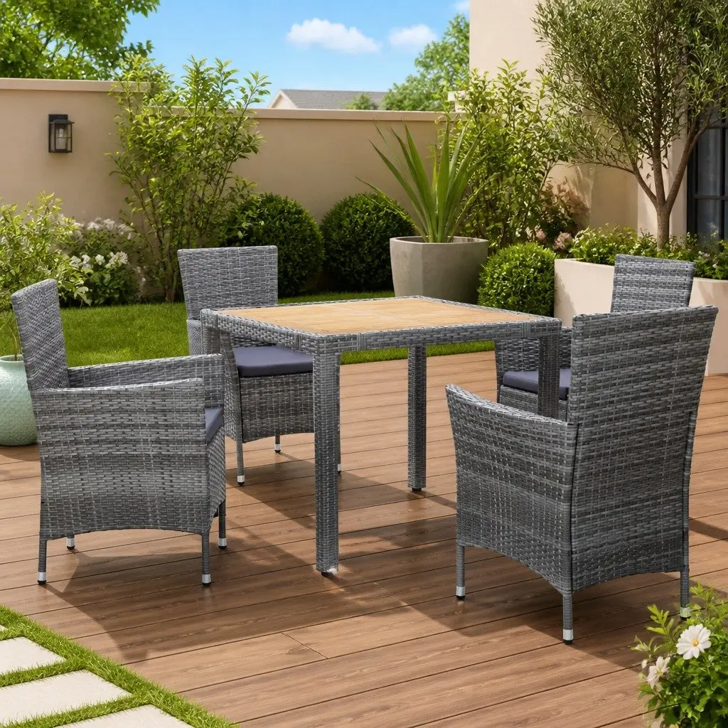 5 Piece Outdoor Dining Set Water-Resistant PE Rattan Grey