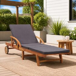 Sun Lounger Outdoor Garden Chaise Lounge Chair Acacia Wood with Cushion Wheels