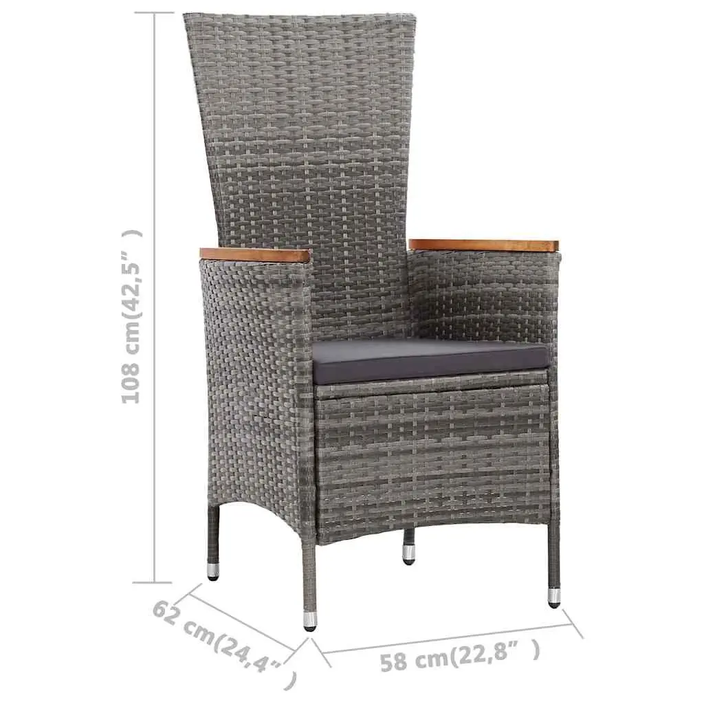 Outdoor Dining Set 7 Piece Poly Rattan Garden Furniture Grey with Cushions