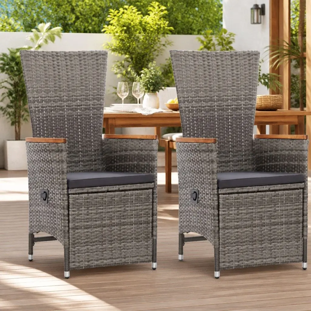 Reclining Garden Chairs Adjustable Backrest 2 Piece Grey