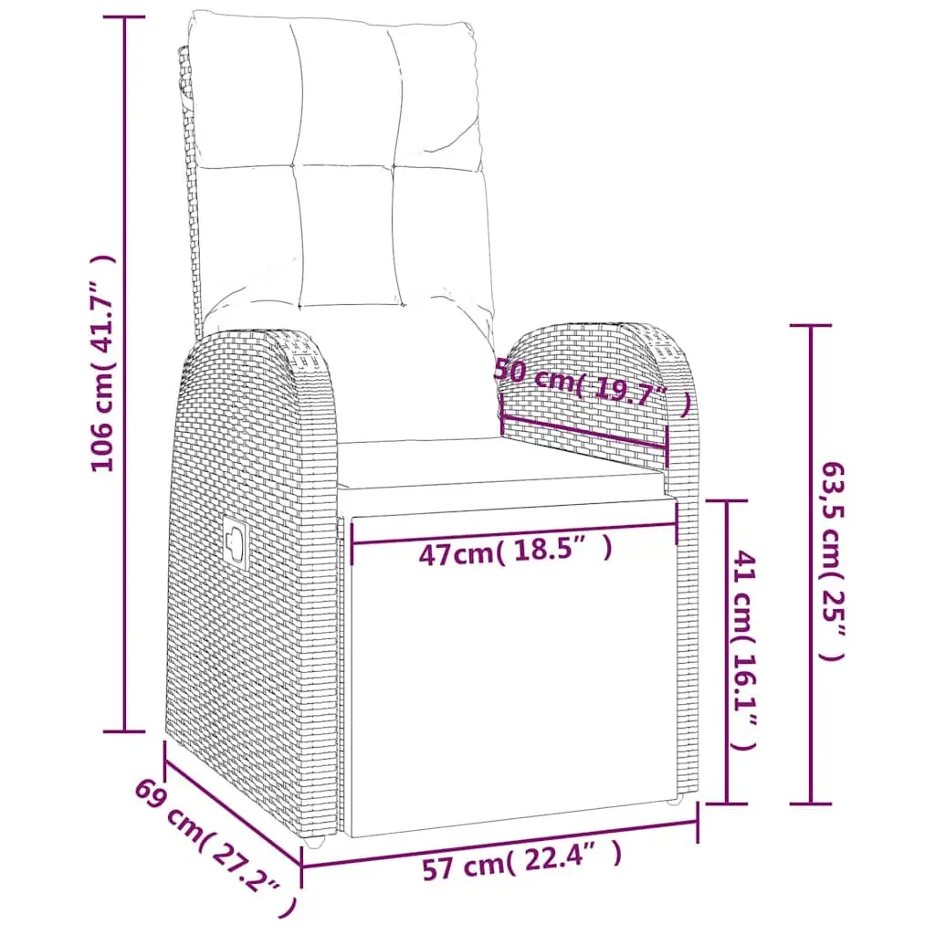 Outdoor Reclining Chair Adjustable Backrest and Footrest Black Poly Rattan