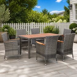 Garden Dining Set 7 Piece Poly Rattan Outdoor Furniture with Cushions Grey