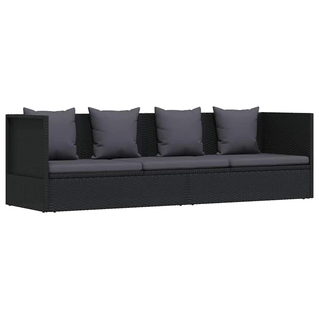 Garden Sun Lounger Bed Adjustable with Cushion and Pillow Poly Rattan Outdoor Sofa Black