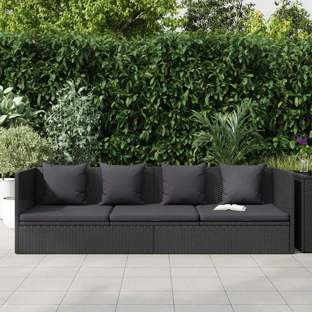 Garden Sun Lounger Bed Adjustable with Cushion and Pillow Poly Rattan Outdoor Sofa Black