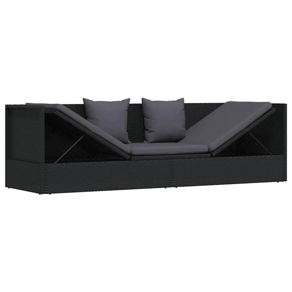 Garden Sun Lounger Bed Adjustable with Cushion and Pillow Poly Rattan Outdoor Sofa Black