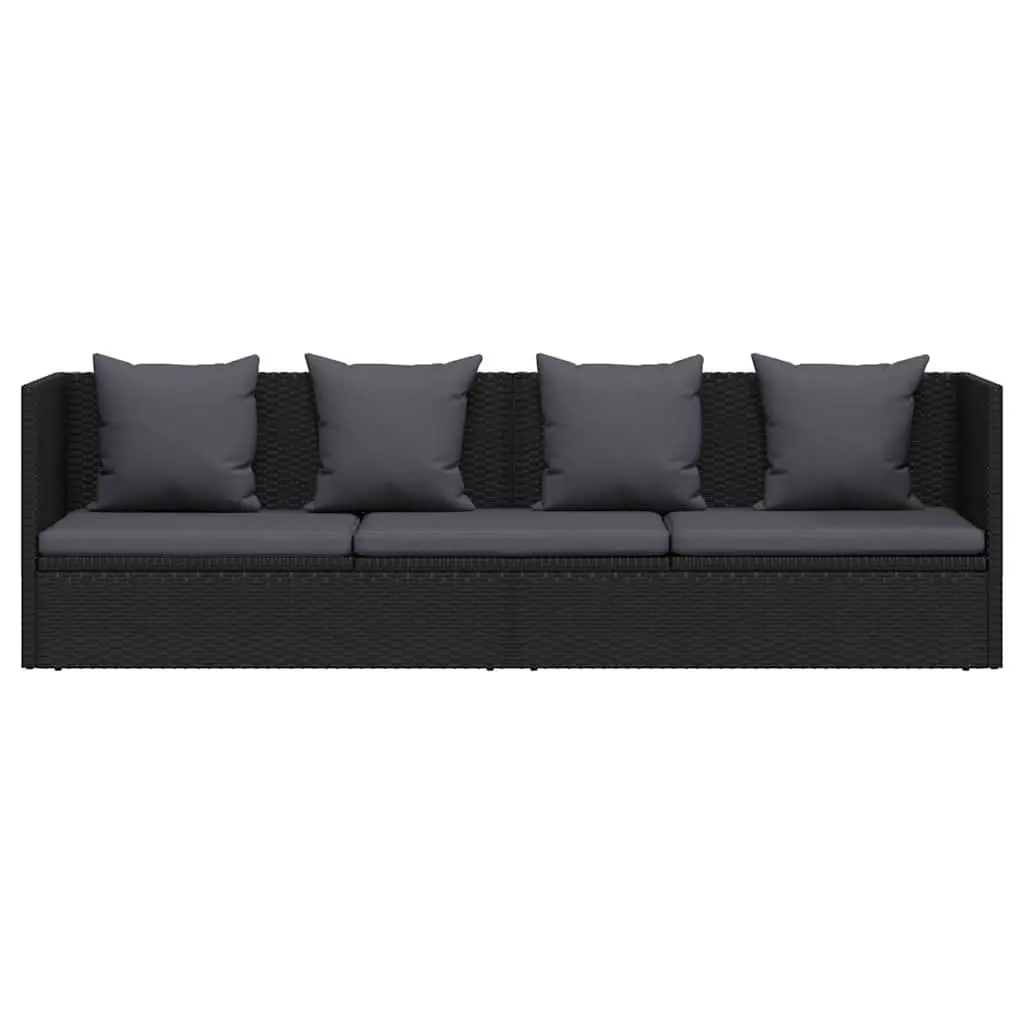 Garden Sun Lounger Bed Adjustable with Cushion and Pillow Poly Rattan Outdoor Sofa Black