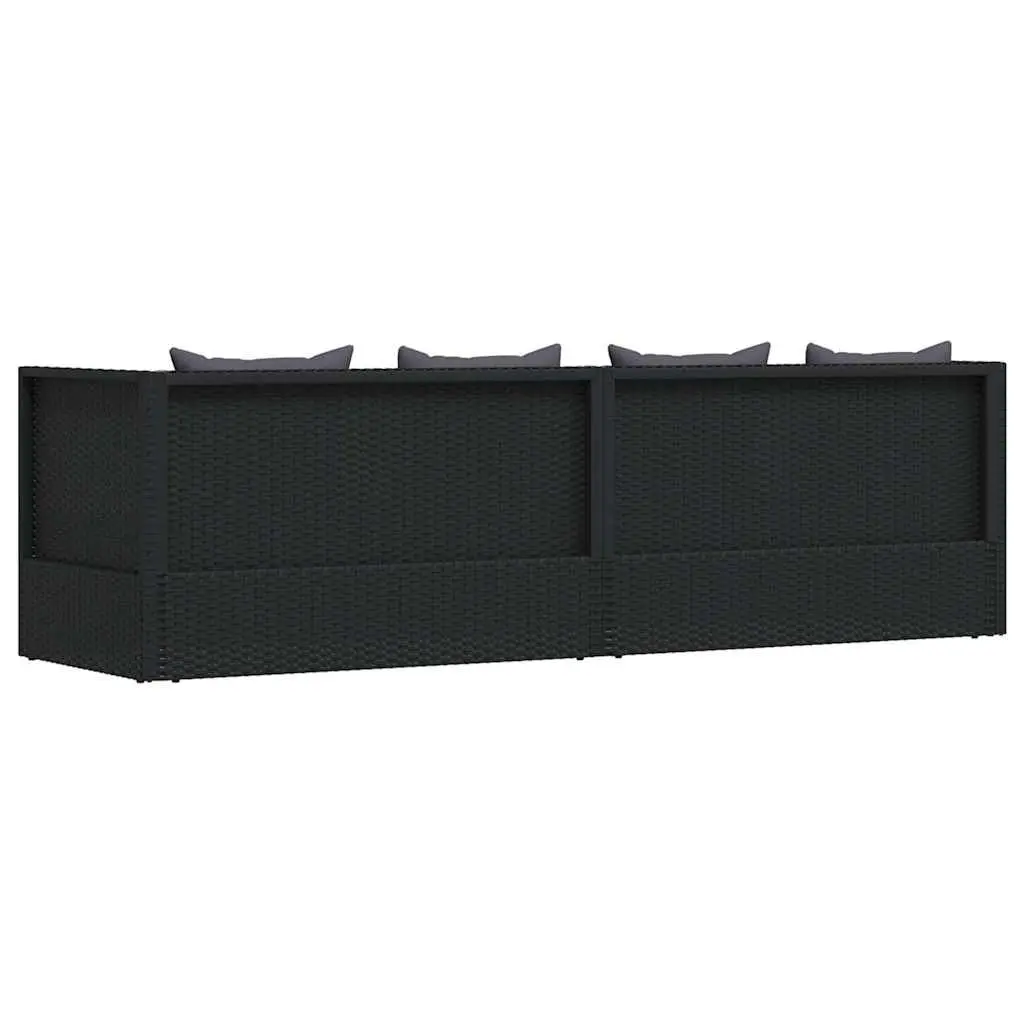Garden Sun Lounger Bed Adjustable with Cushion and Pillow Poly Rattan Outdoor Sofa Black