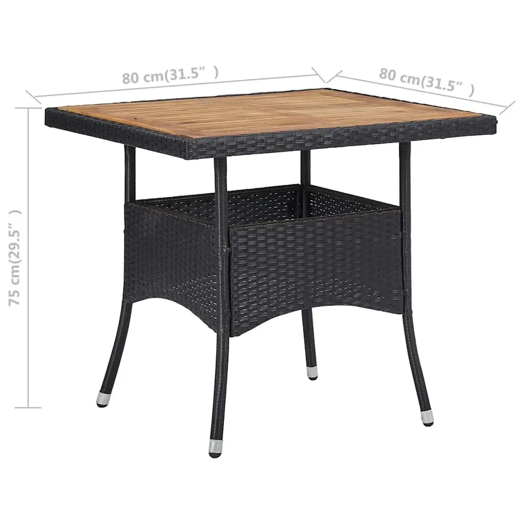 Outdoor Table Acacia Wood and Black PE Rattan 4 Seat Patio Dining Furniture