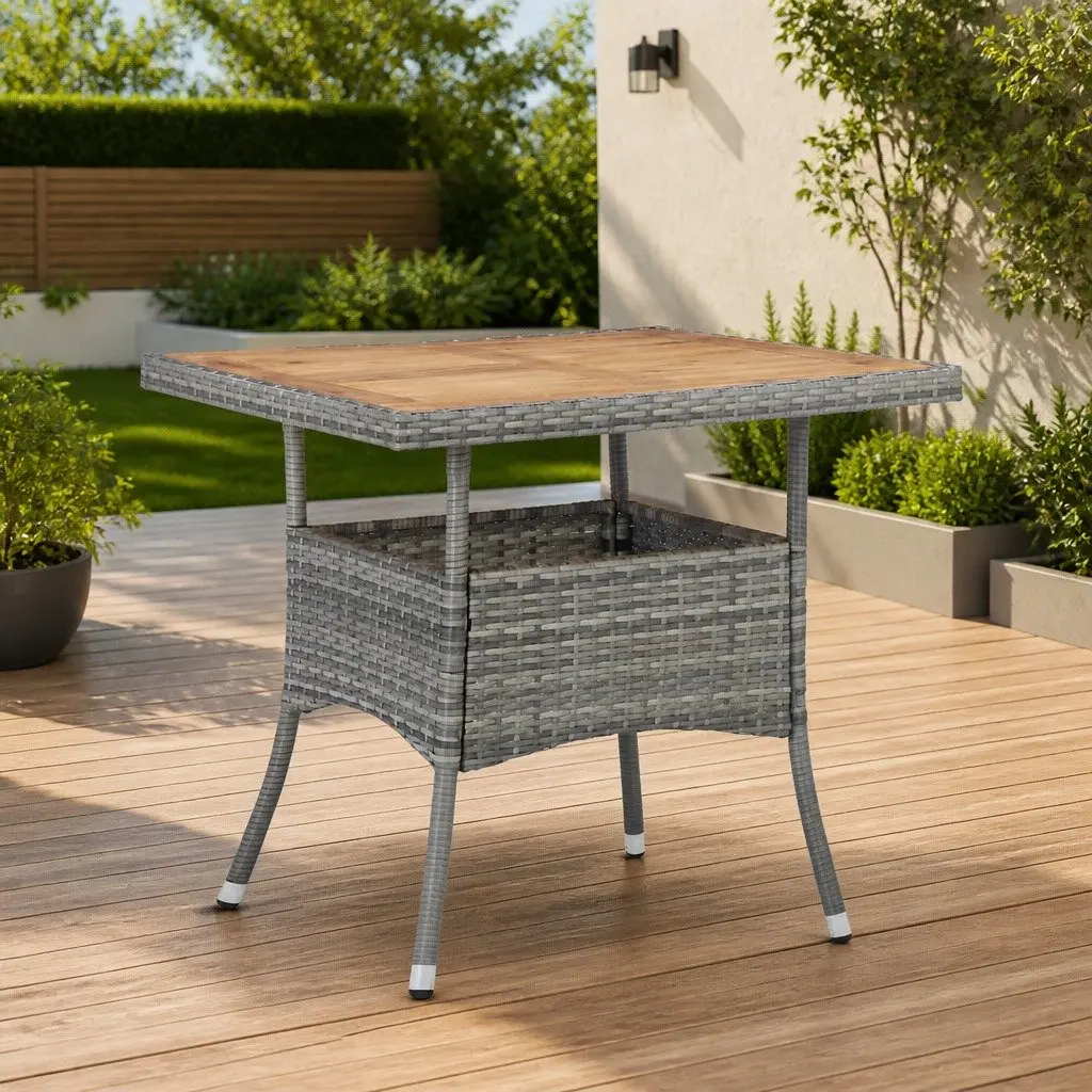 Outdoor Dining Table Grey Poly Rattan Acacia Wood 4 Seater